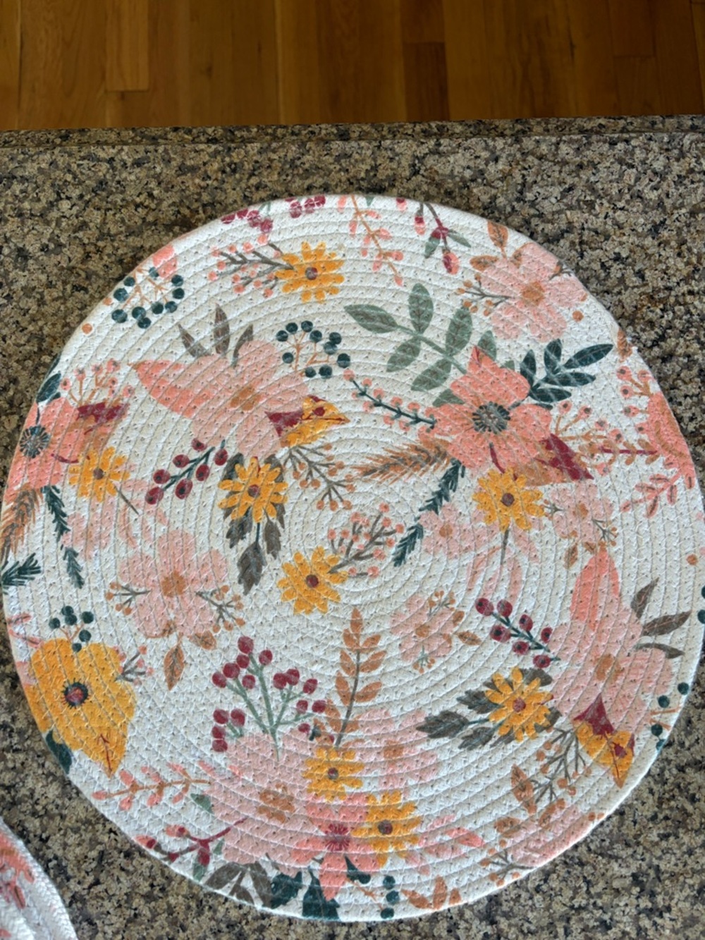 8 Floral Round Placemat - Pink, Yellow & Green